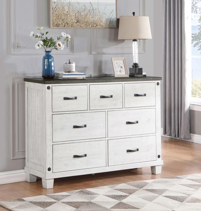 Coaster Fine Furniture Lilith - 7-Drawer Dresser - Distressed White | Meri Furniture