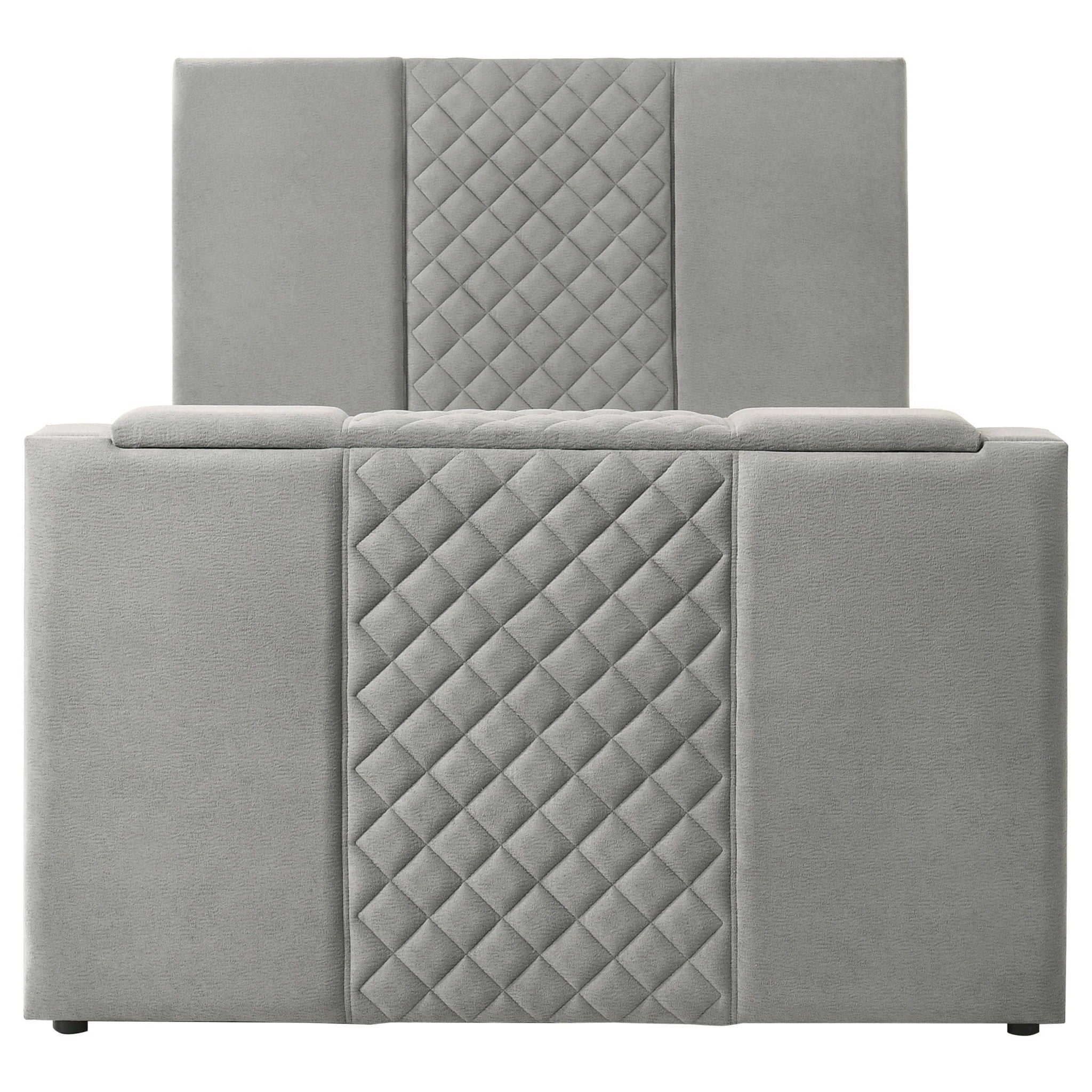 Tara 61-inch Upholstered Queen Panel TV Bed Grey