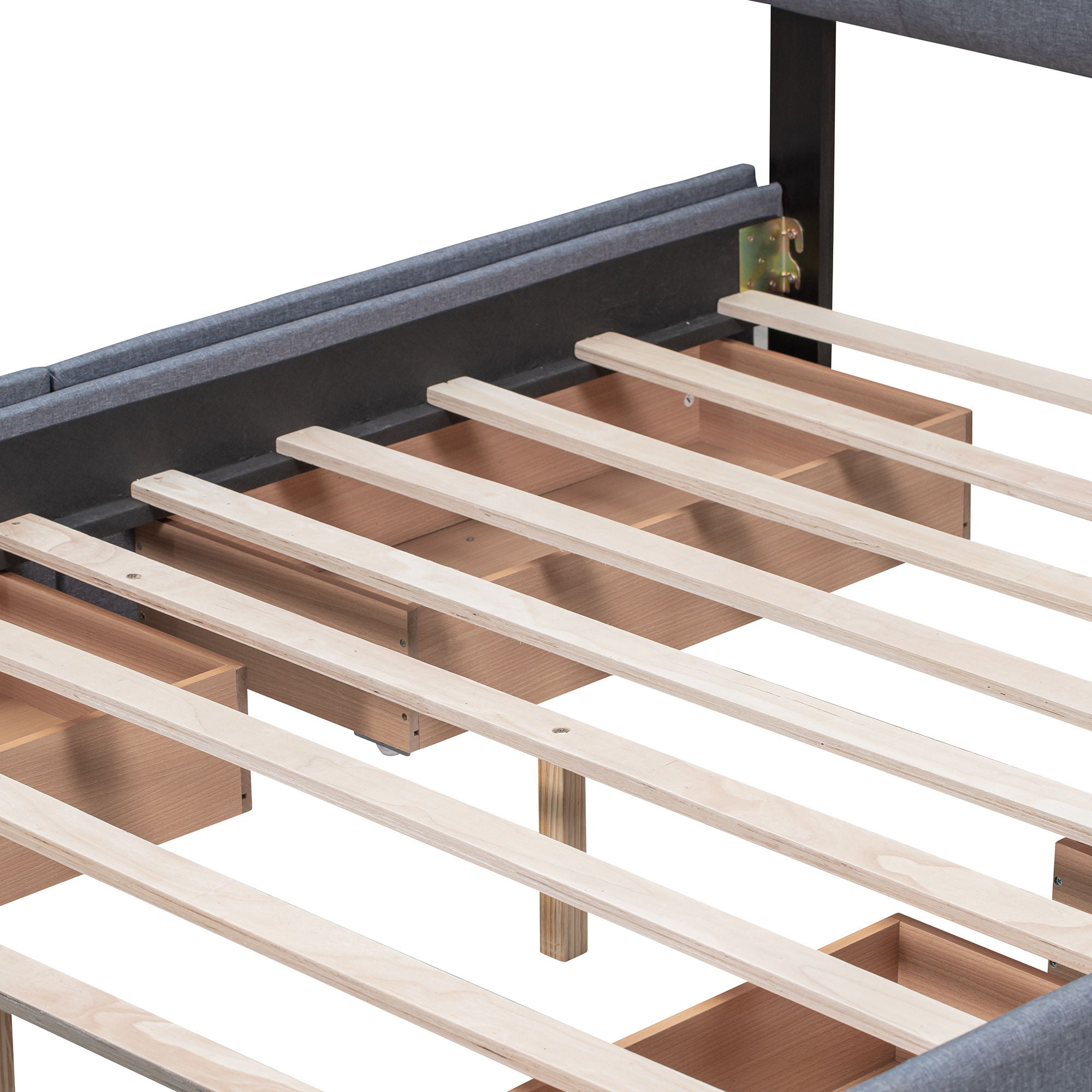 Upholstered Platform Bed With Classic Headboard And Drawers, No Box Spring Needed