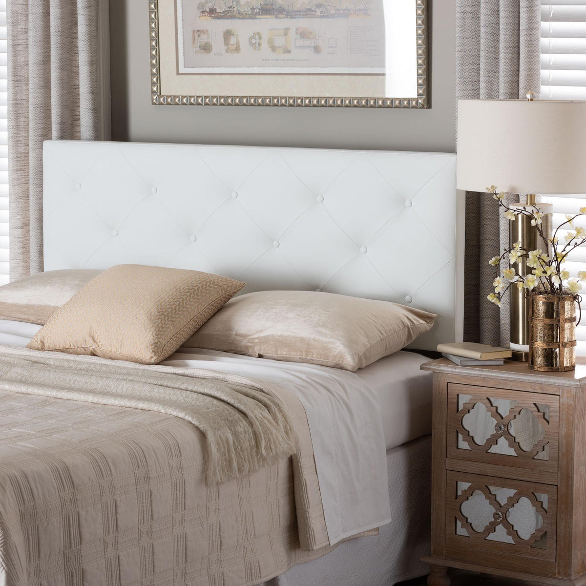 Baltimore Modern and Contemporary Queen White Faux Leather Upholstered Headboard
