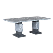Michelle - Dining Table With Double Pedestal Marble Detailing - Gray
