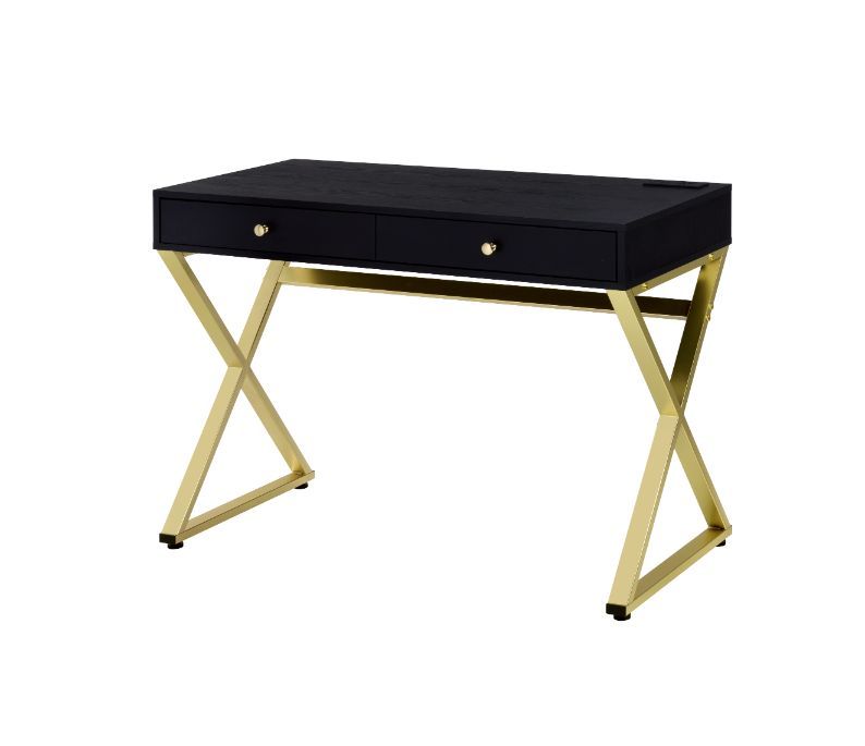 ACME Coleen - Desk - Black & Brass Finish | Meri Furniture
