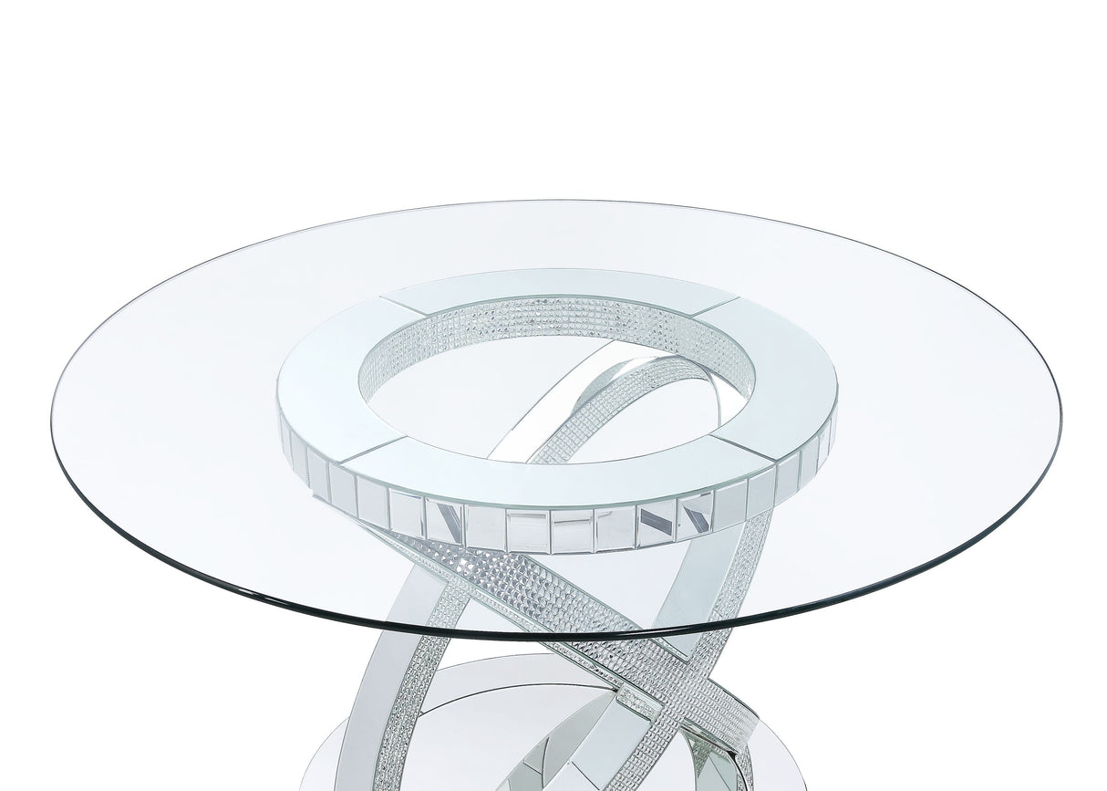 ACME Ornat - Dining Table - Clear Glass, Mirrored & Faux Diamonds - 31" | Meri Furniture