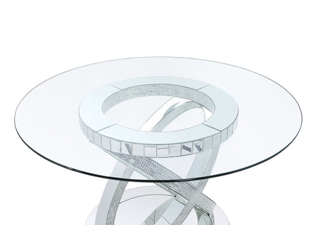 ACME Ornat - Dining Table - Clear Glass, Mirrored & Faux Diamonds - 31" | Meri Furniture