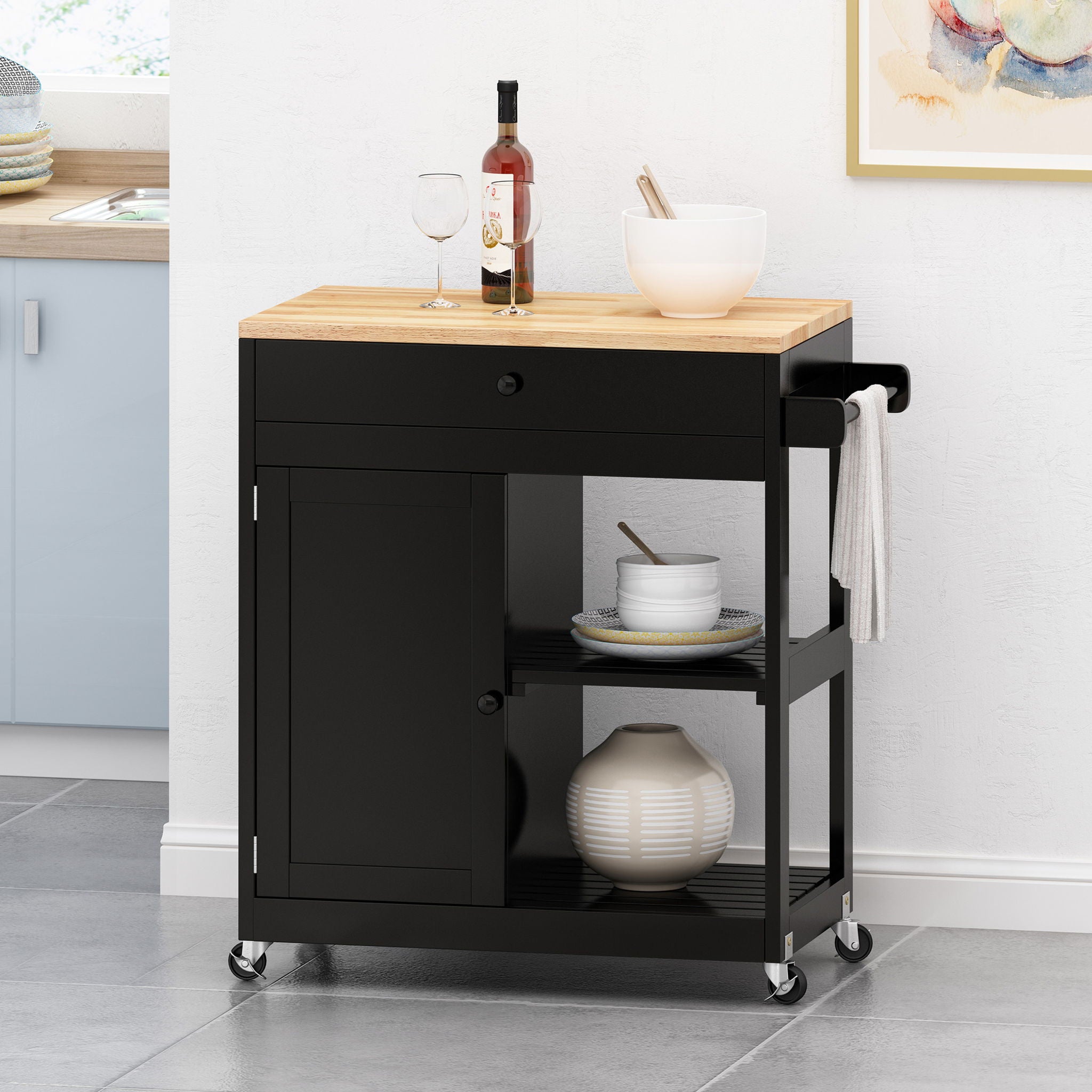 Lanier - Kitchen Cart With Wheels - Black