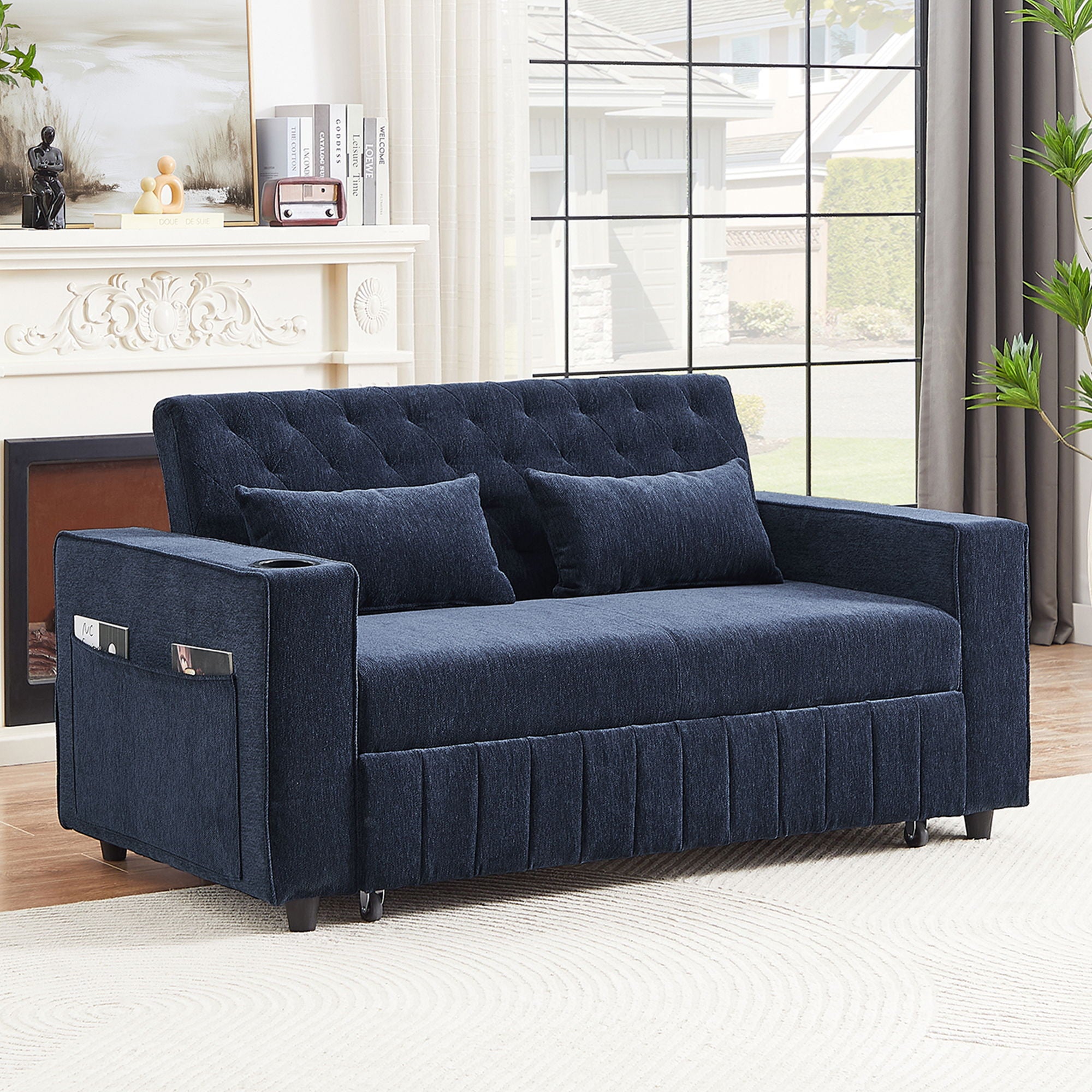 Pull-Out Sofa Bed Convertible Couch With Adjustable Backrest For Living Room