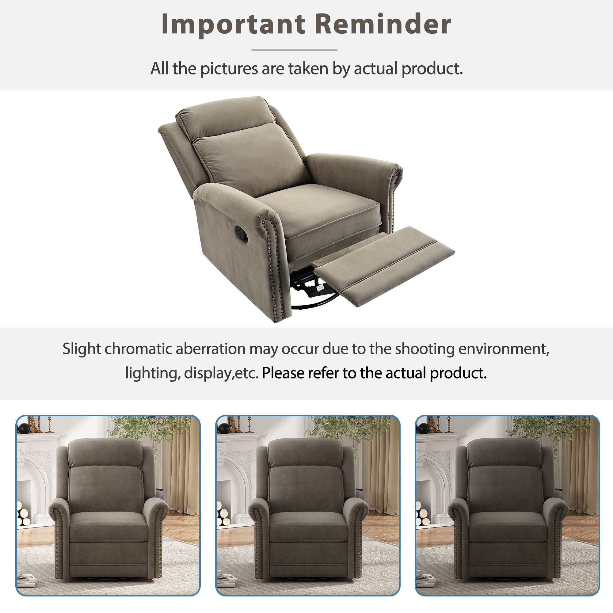 360 Degrees Swivel Recliner Manual Rocking Recliner Home With Adjustable Backrest