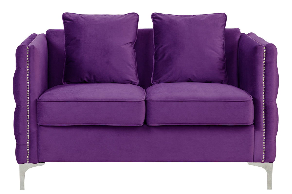 Bayberry 53"W Purple Velvet Loveseat with 2 Pillows