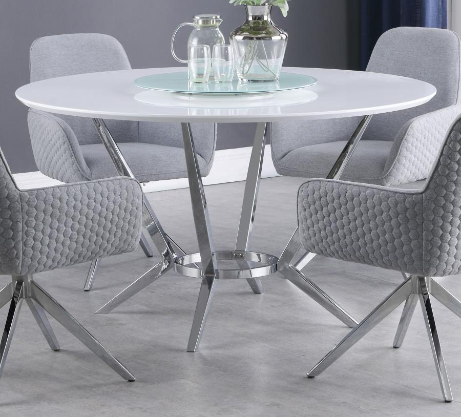 Coaster Fine Furniture Abby - Round Lazy Susan Dining Table - White High Gloss | Meri Furniture
