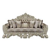 Sorina - Sofa With 7 Pillows - Velvet, Fabric & Antique Gold