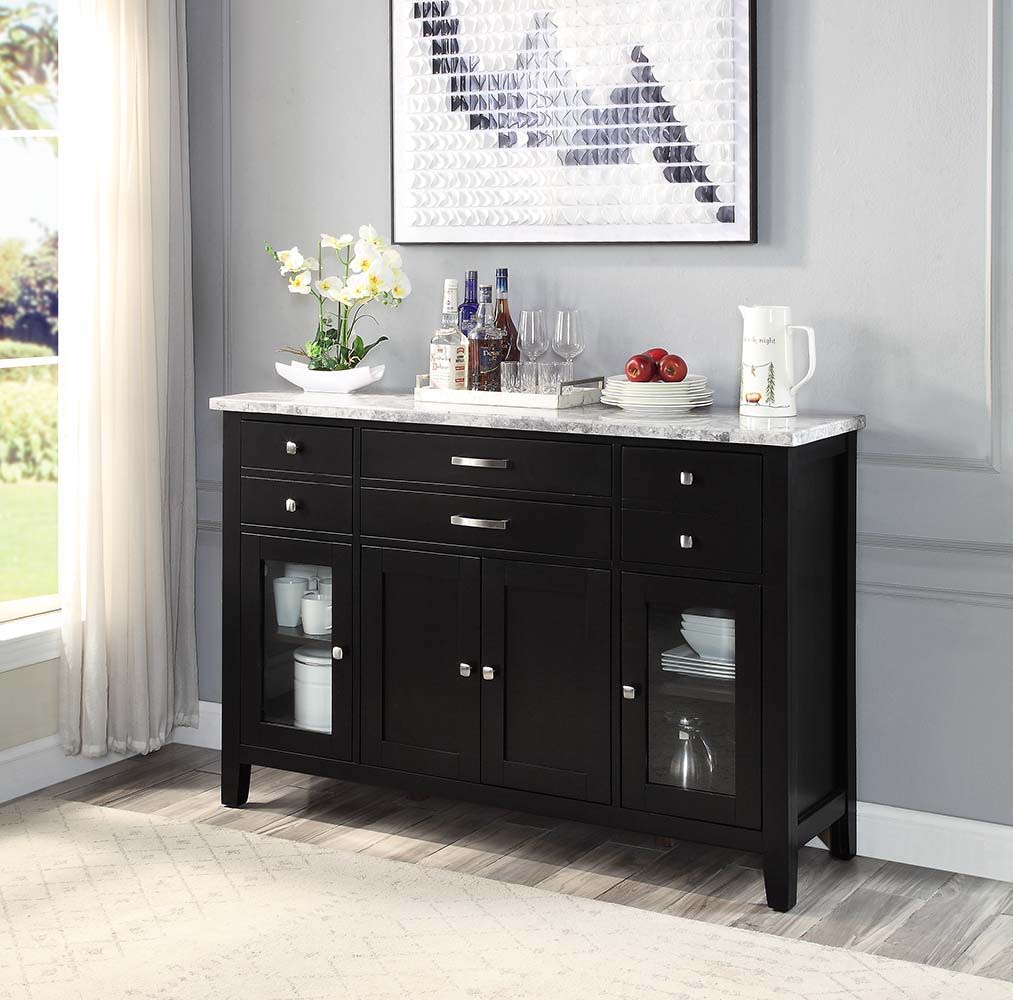 ACME Hussein - Server With Marble Top - Marble & Black Finish | Meri Furniture