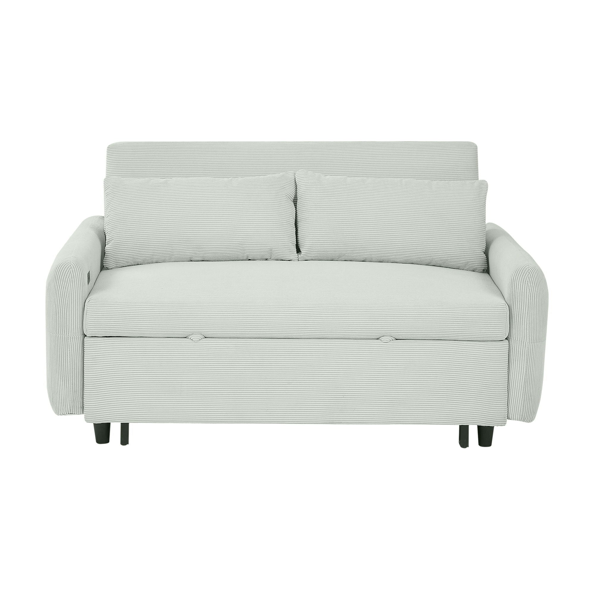 Pull-Out 2 Seat Modern Sleeper Sofa With 2 Throw Pillows And USB Ports
