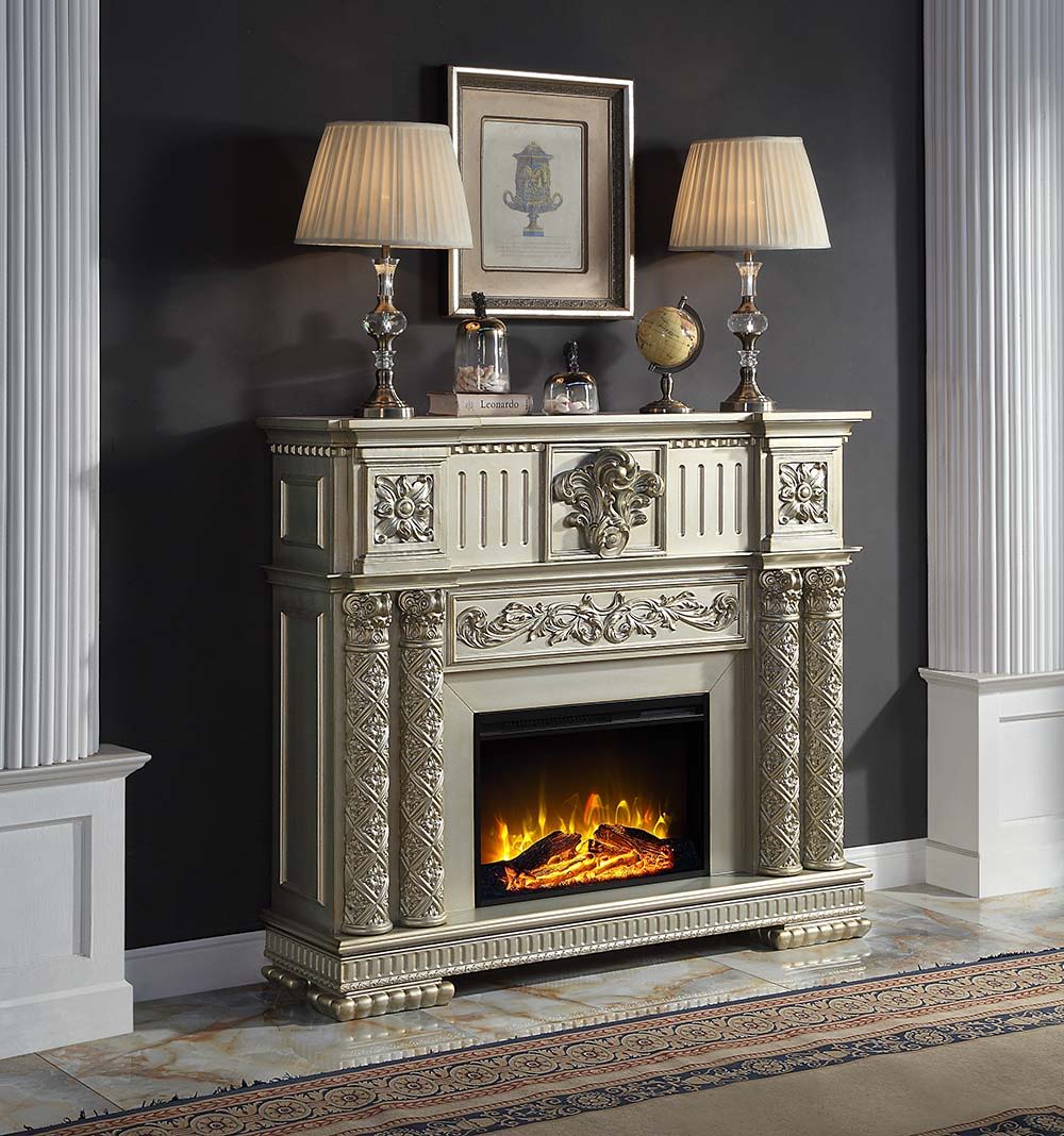ACME Classy meets functional in this Vendom fireplace. This unit's classic look, features realistic flame and amber effects to create the perfect cozy night in. | Meri Furniture