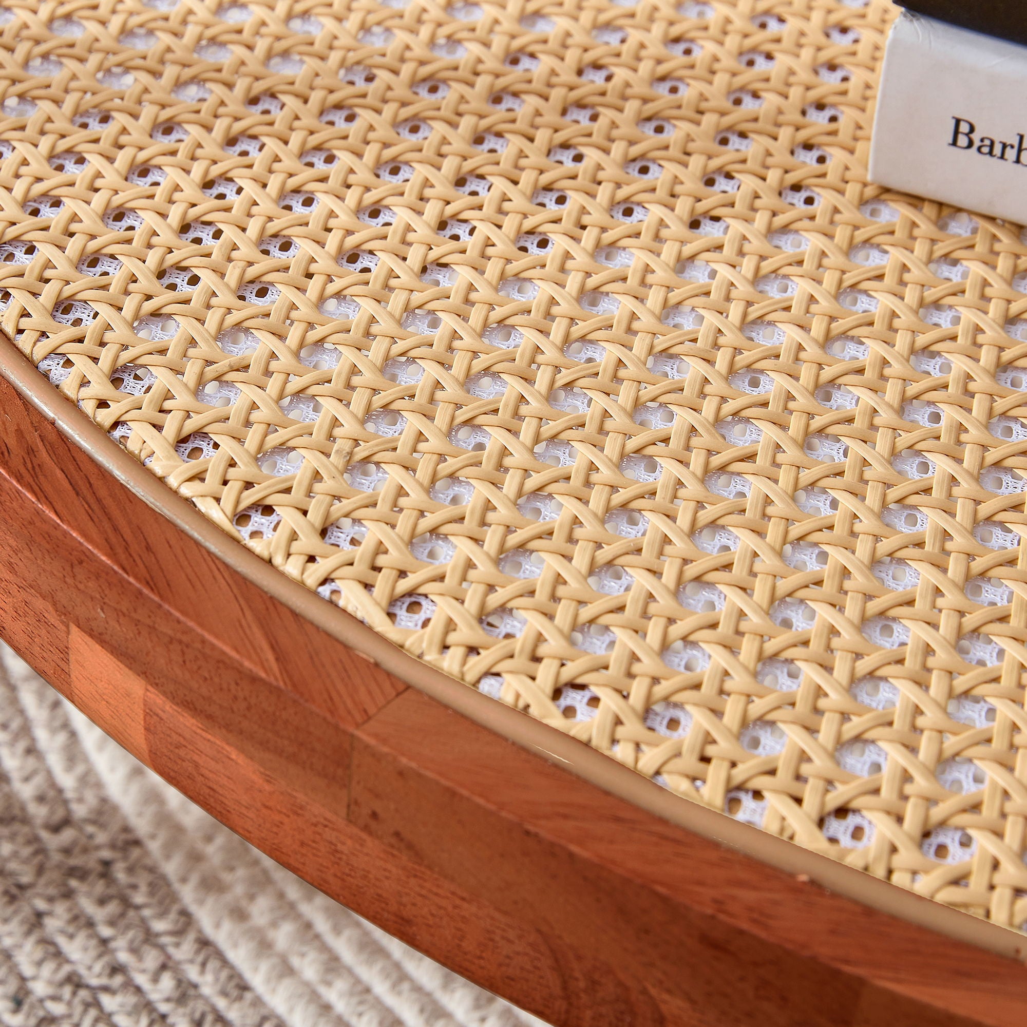 Modern Style Circular Double Layer Tea Table With Rattan Weave