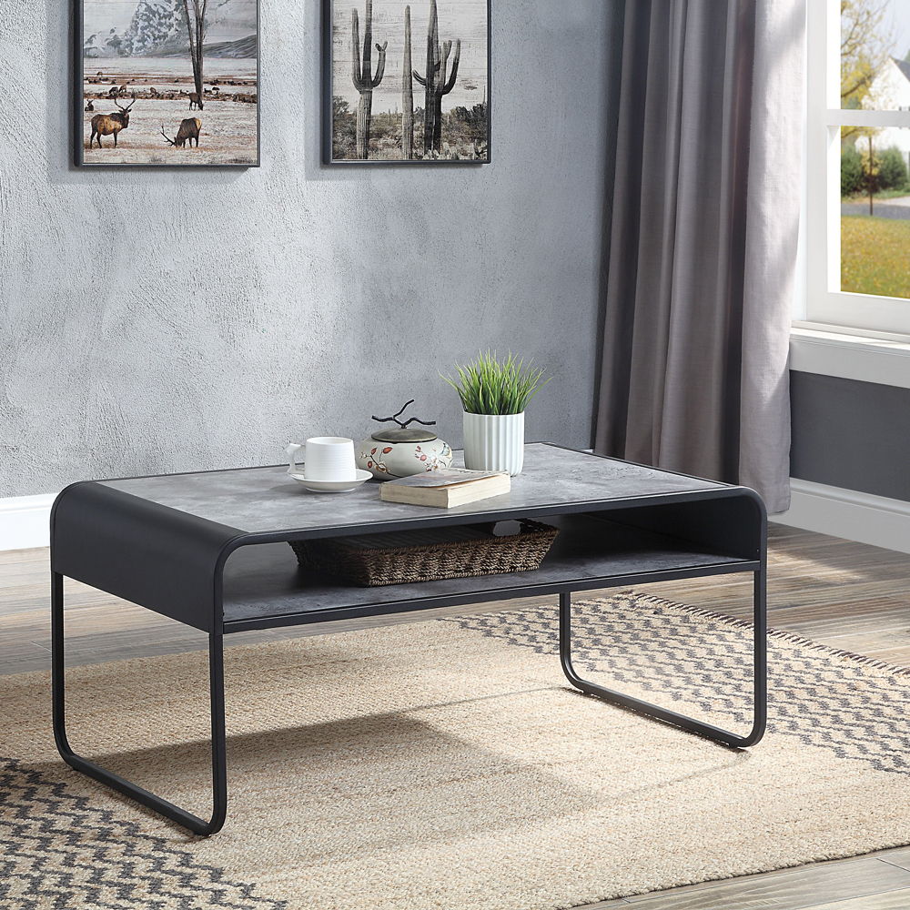 Raziela - Coffee Table - Concrete Gray & Black