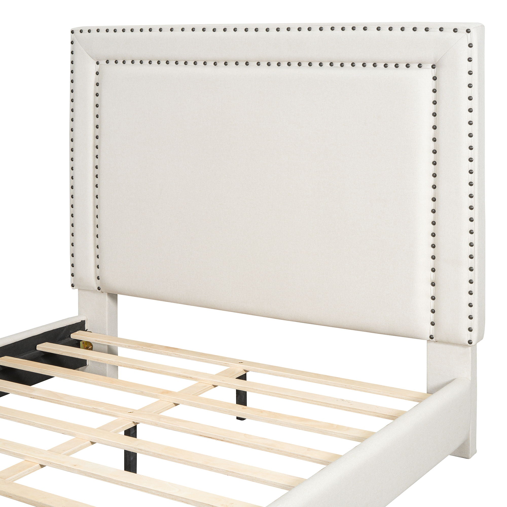 Upholstered Bed With Slats Support, No Box Spring Needed