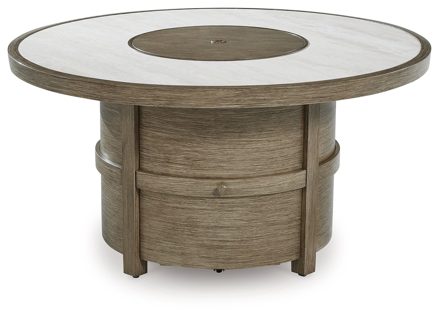 Signature Design by Ashley® Rainier Ranch - Beige - Round Fire Pit Table | Meri Furniture