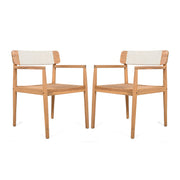 Creative Braided Acacia Wood Outdoor Dining Table And Chairs With Armrests (Set of 2) - Teak / White