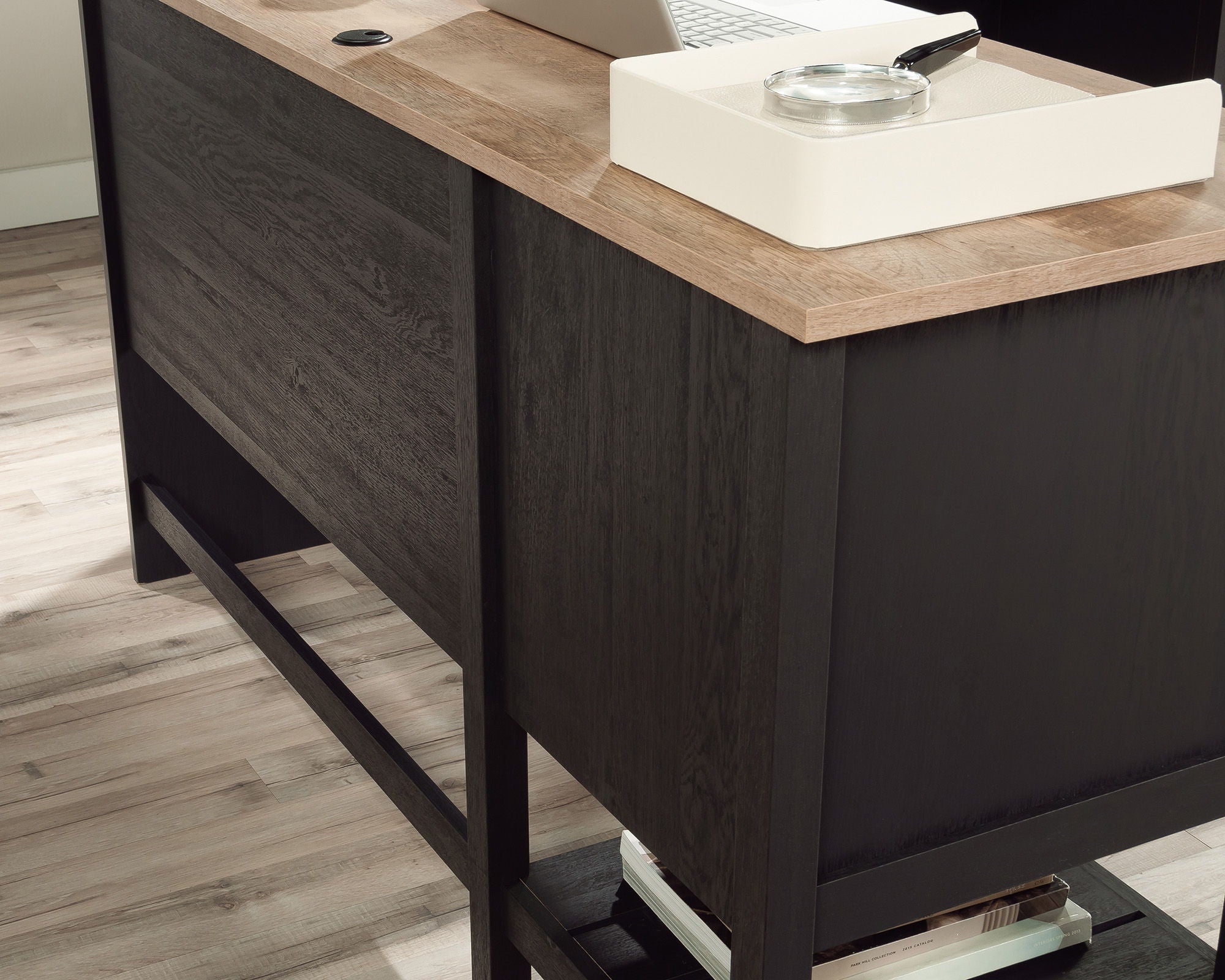 L-Shaped Desk with Drawers in Raven Oak