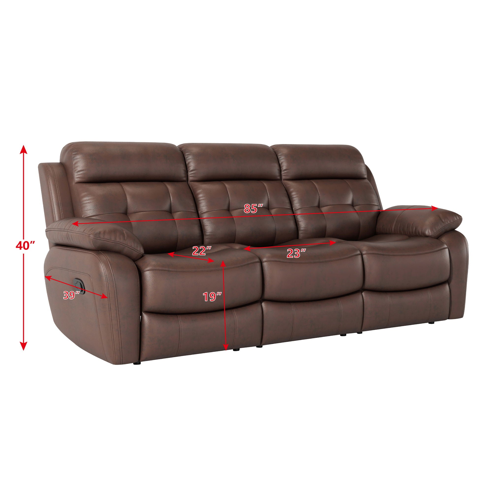 Genuine Leather Non Power Reclining Sofa With Drop Down Table, Stainless Steel Cupholders And Magazine Bag
