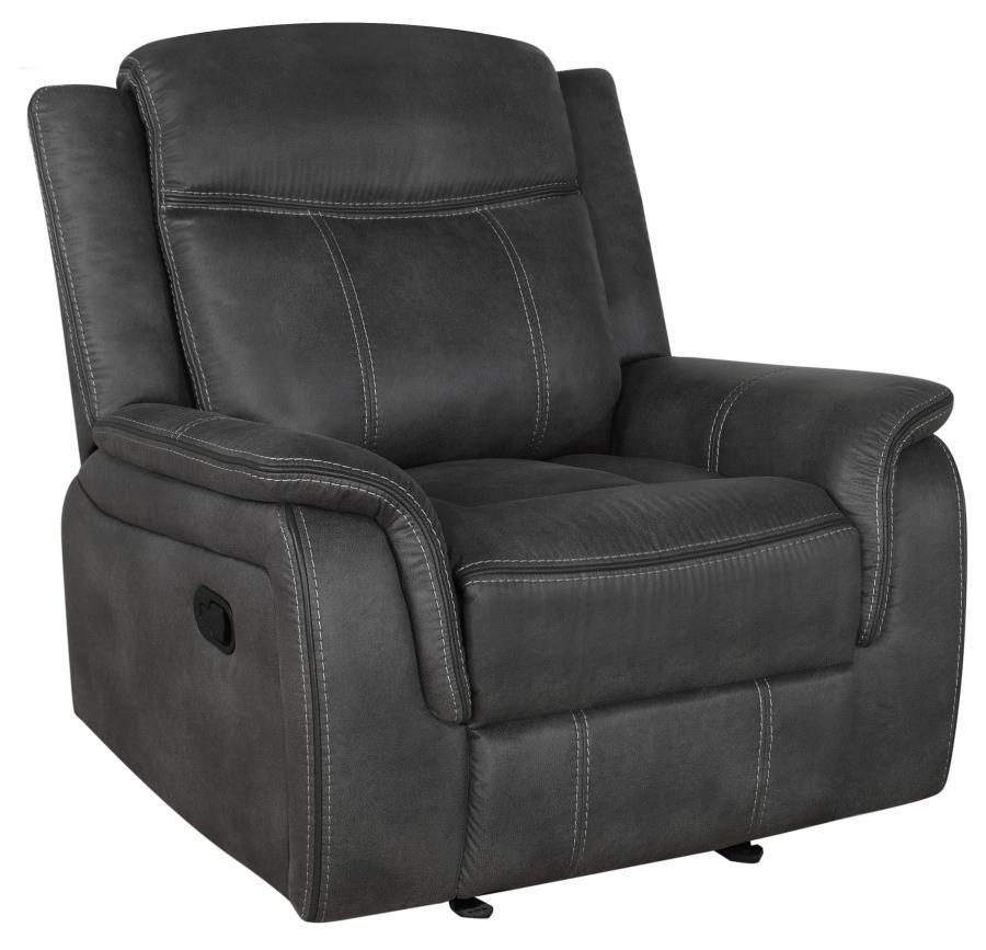 Coaster Fine Furniture Lawrence - Upholstered Padded Arm Glider Recliner - Charcoal | Meri Furniture