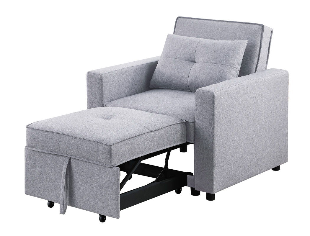 Zoey 33.25"W Light Gray Linen Convertible Sleeper Chair with Side Pocket