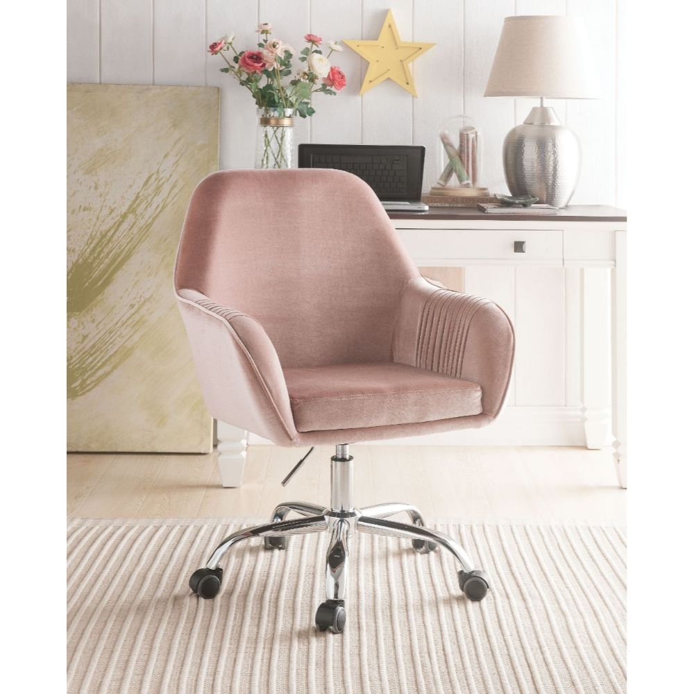 ACME Eimer - Office Chair - Peach Velvet & Chrome | Meri Furniture