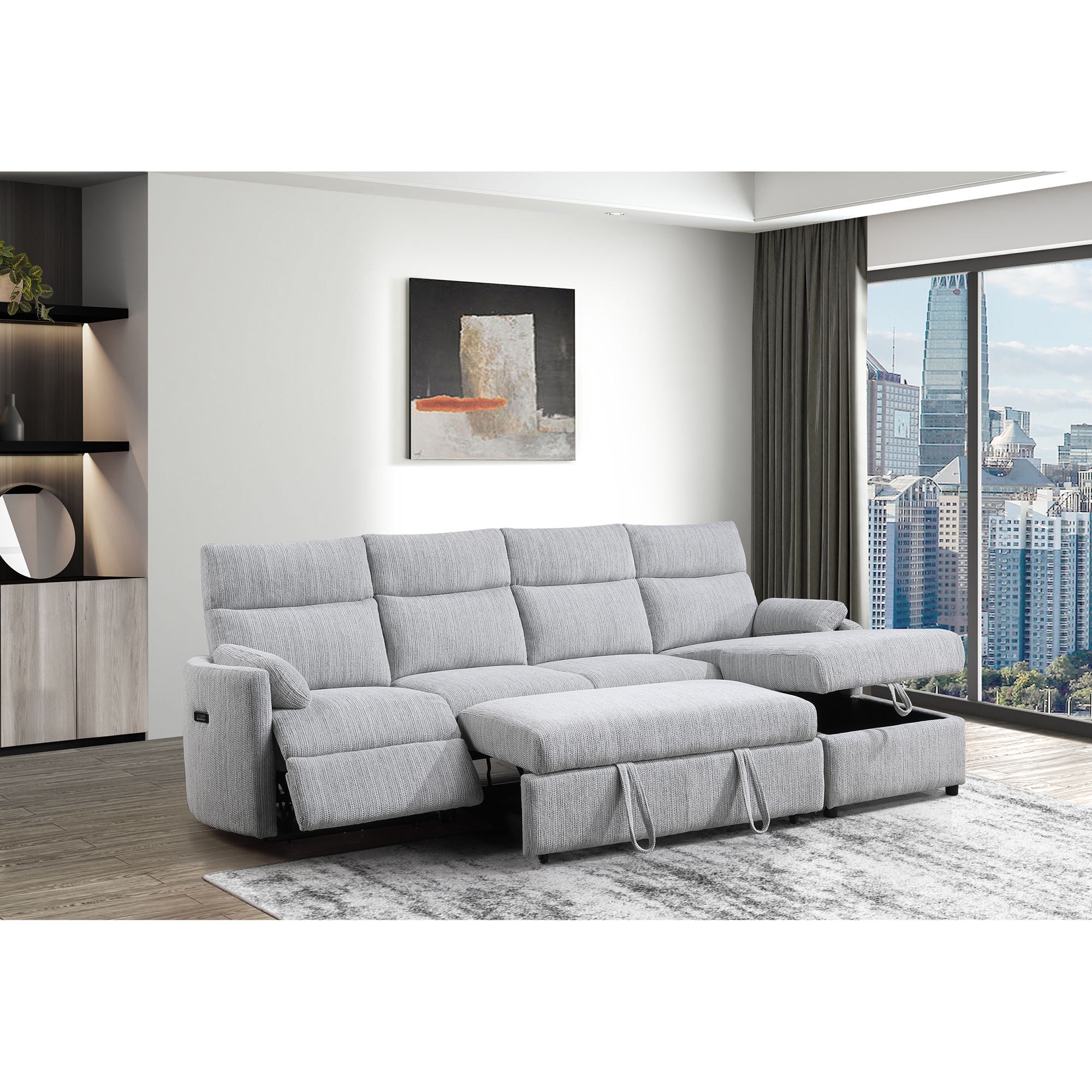 Sleeper Sofa With Storage Chaise - Gray