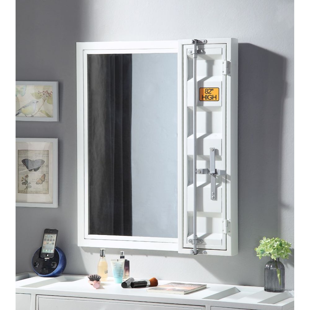 Mirror 5mm • Storage: 1 Door, Full-Length Container Lock • Shape: Rectangular • Orientation: Vertical (Portrait) • Metal Frame: Recessed Panels (Cargo Container Panels), Iron Plate (20 x 70mm), MDF