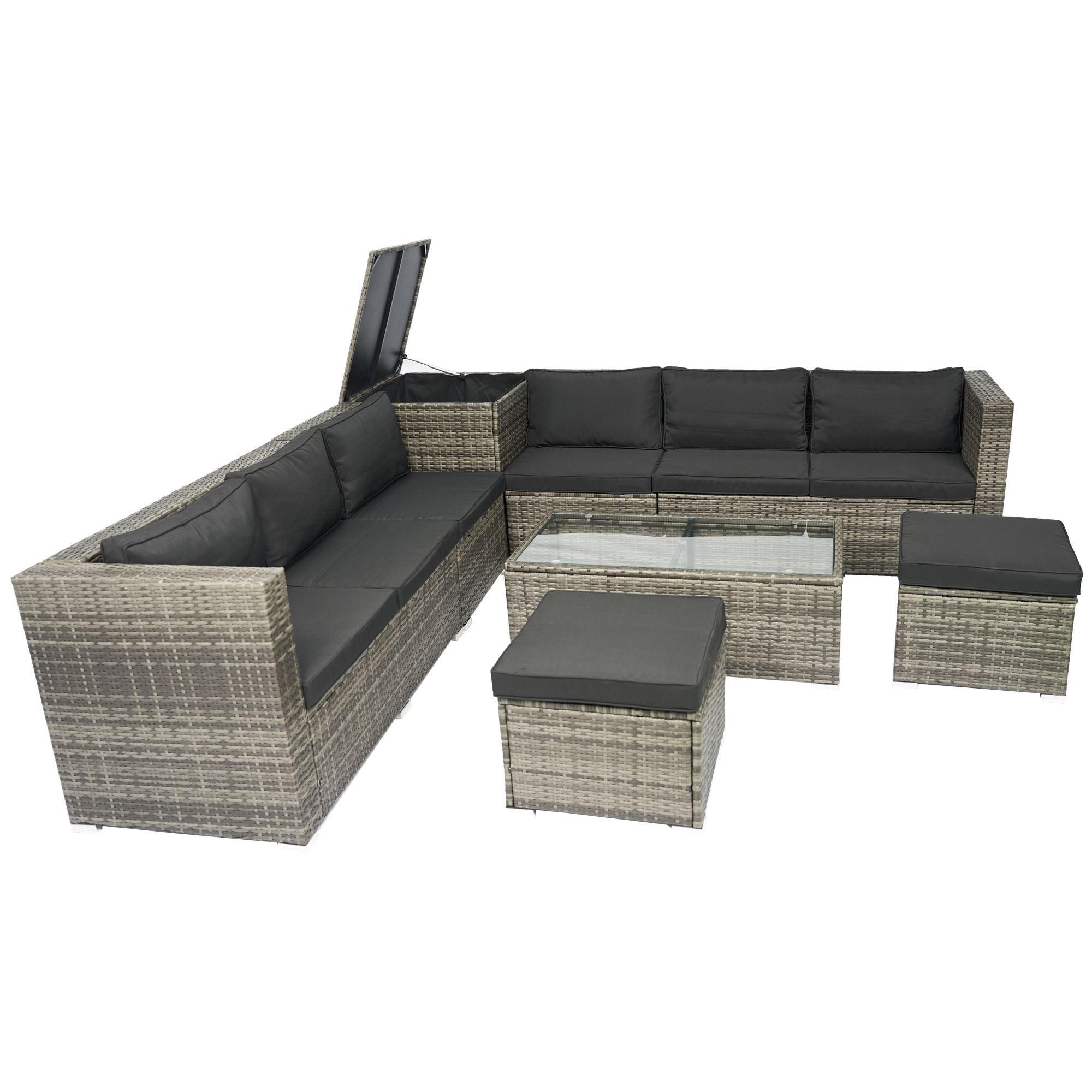 8 Piece Patio Sectional Wicker Rattan Outdoor Furniture Sof Set With One Storage Box Under Seat And Cushion Box - Gray / Black