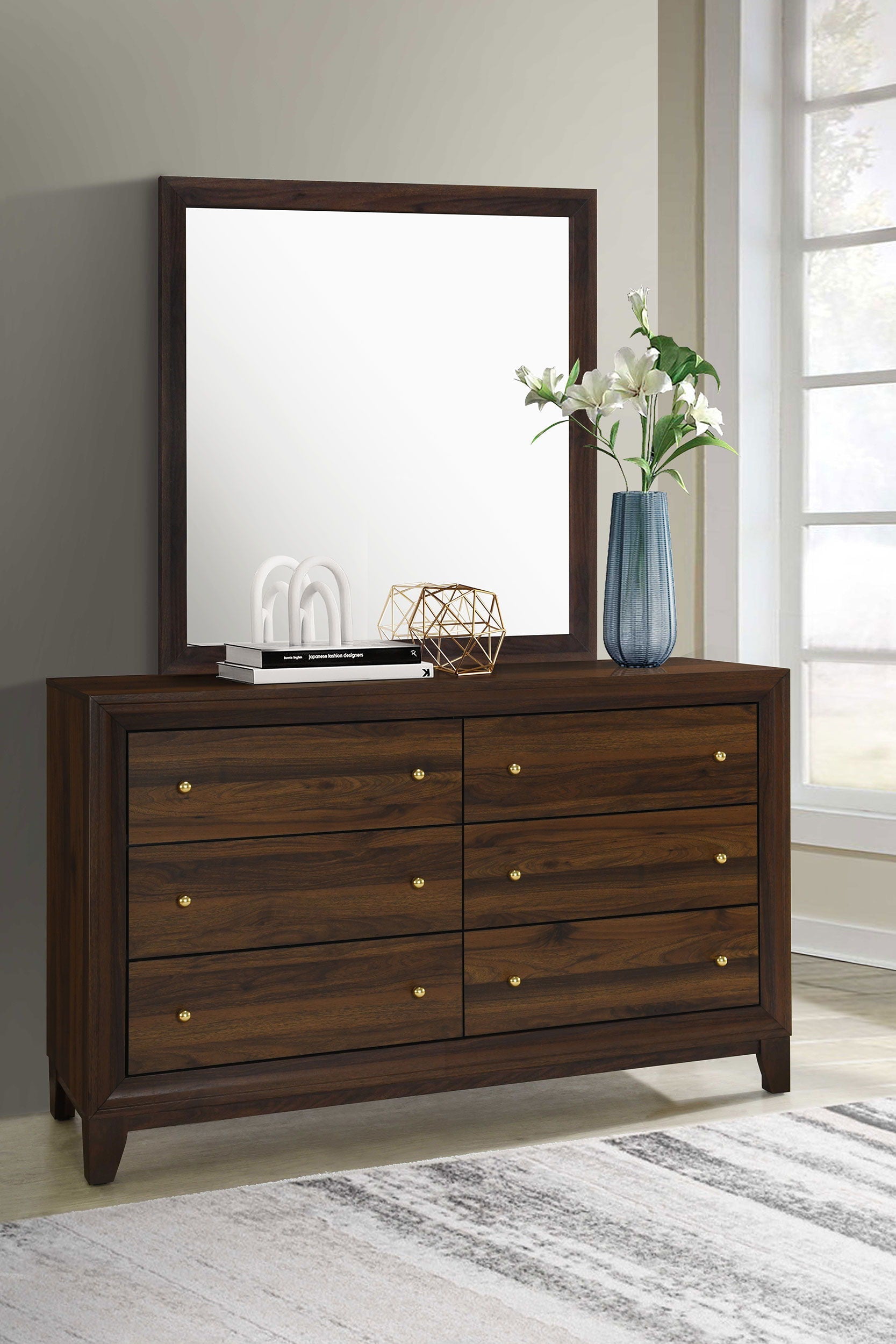 Coaster Fine Furniture Welsley - 6-Drawer Dresser And Mirror - Walnut | Meri Furniture