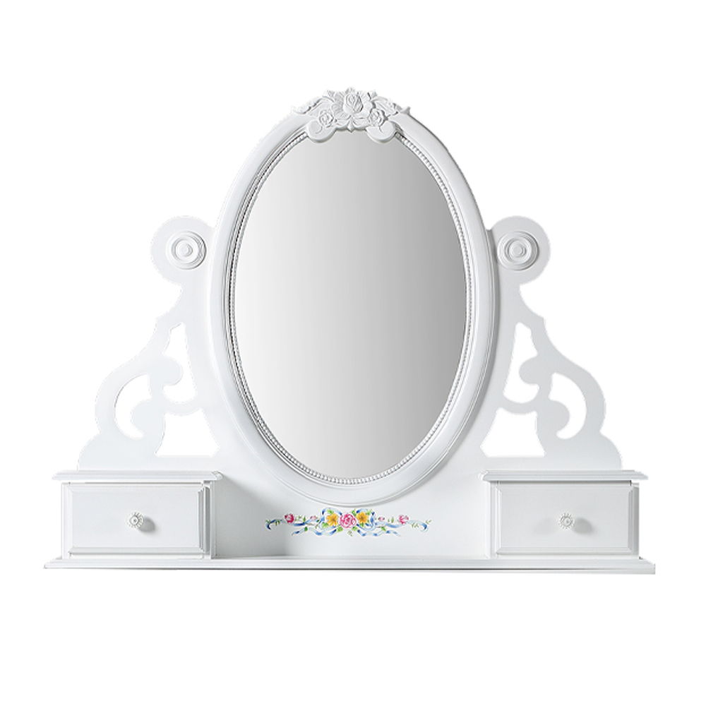 ACME Jewelry Mirror without beveled with 2 Drawer: Wooden Center Drawer Glide, Dovetail Included, Felt-Lined Top Drawer, Hardware: Crystal like Knob | Meri Furniture