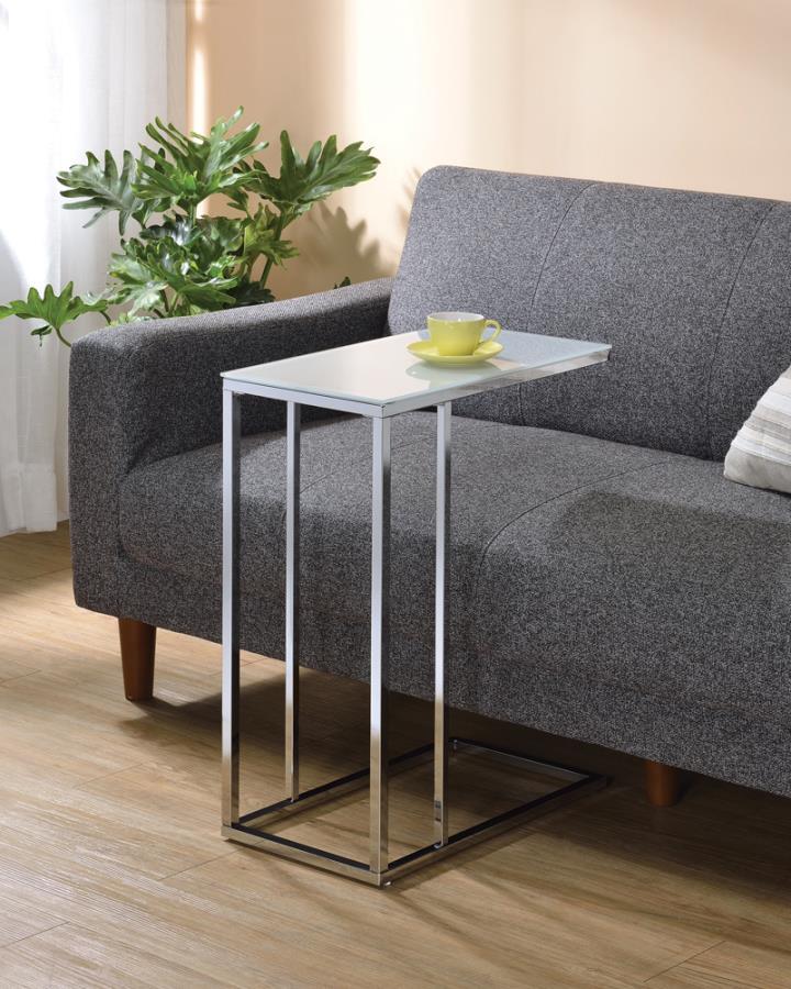 Coaster Fine Furniture Stella - Glass Top C-Shaped Sofa Side Table - Chrome | Meri Furniture