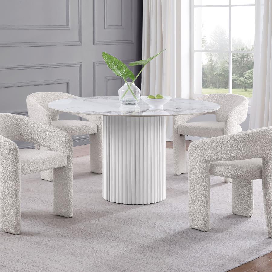 Coaster Fine Furniture Acadia - Round Sintered Stone Top Dining Table - White | Meri Furniture