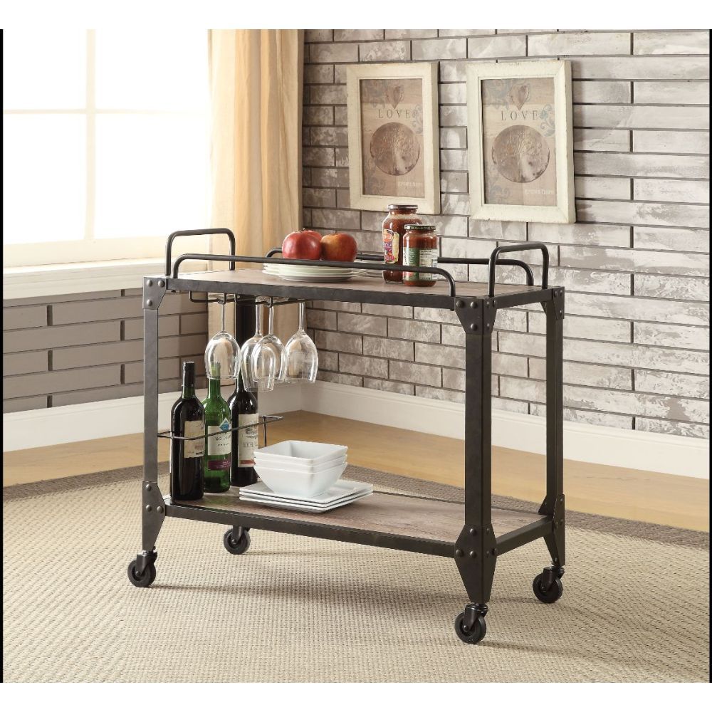 ACME Caitlin - Serving Cart - Rustic Oak & Black | Meri Furniture