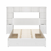 Platform Bed With All In One 2 Nightstand, Storage Shelf And Cabinet Bookcase With 2 Charging Stations