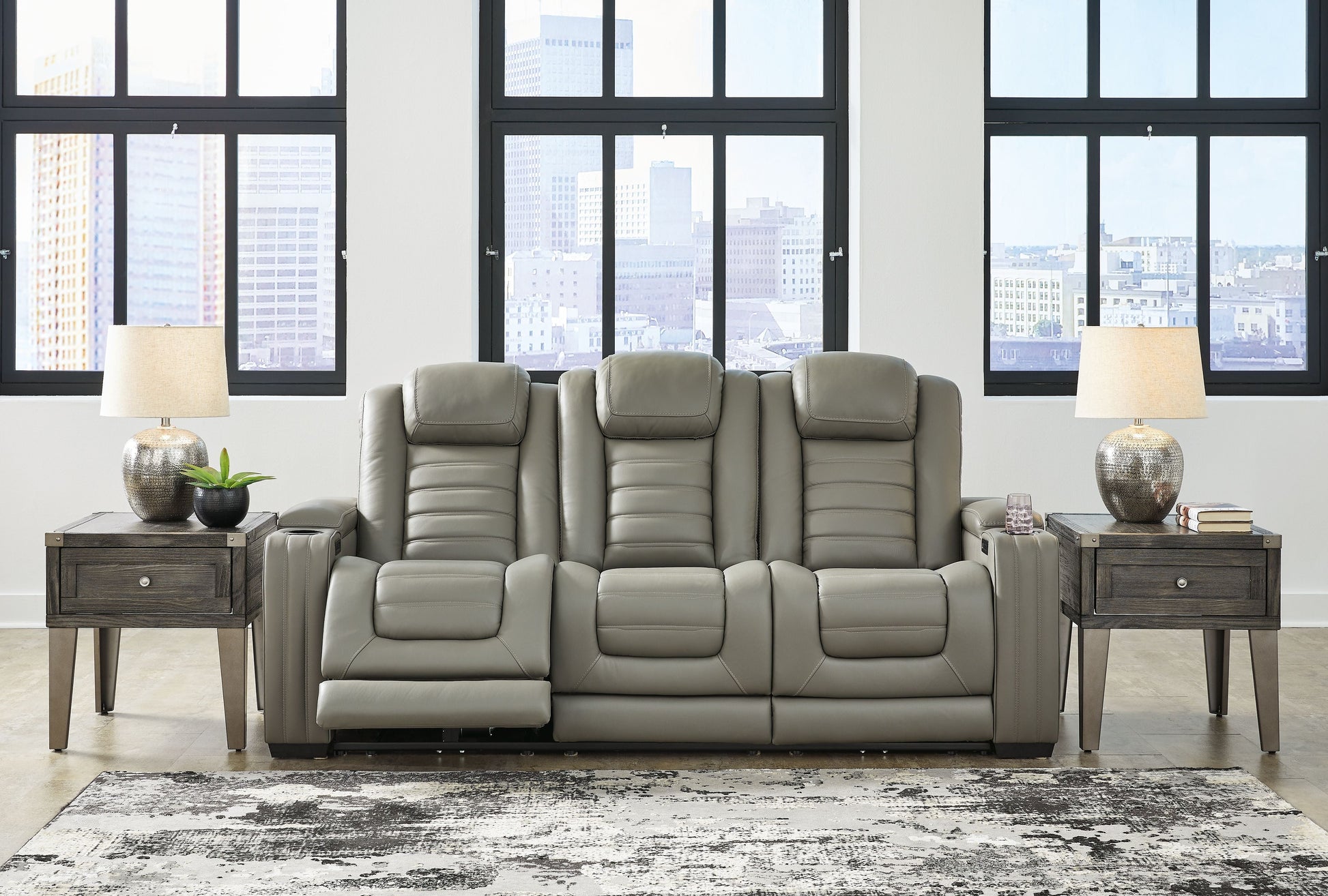 Signature Design by Ashley® Backtrack - Gray - Pwr Rec Sofa With Adj Headrest | Meri Furniture