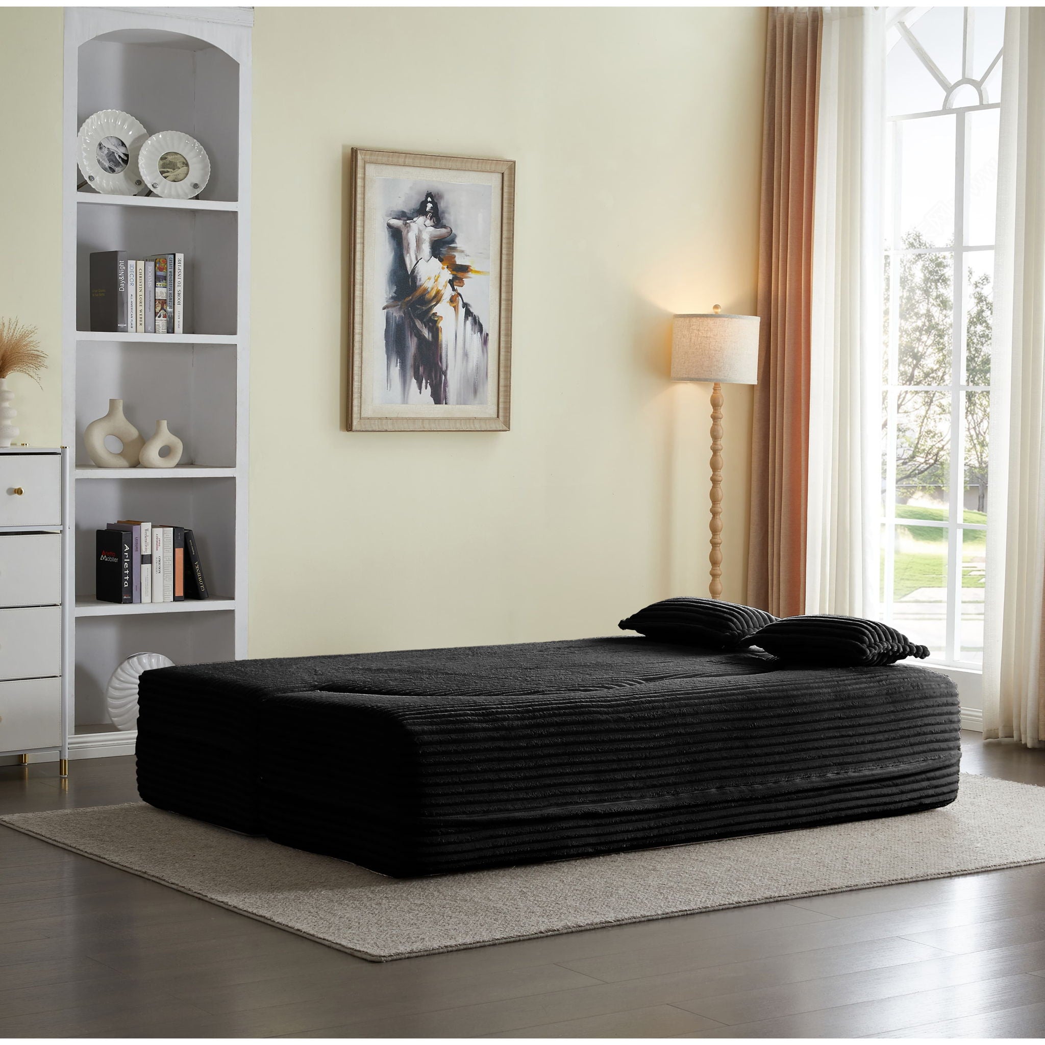 Floor Convertible Sleeper Sofa Bed With 2 Pillows