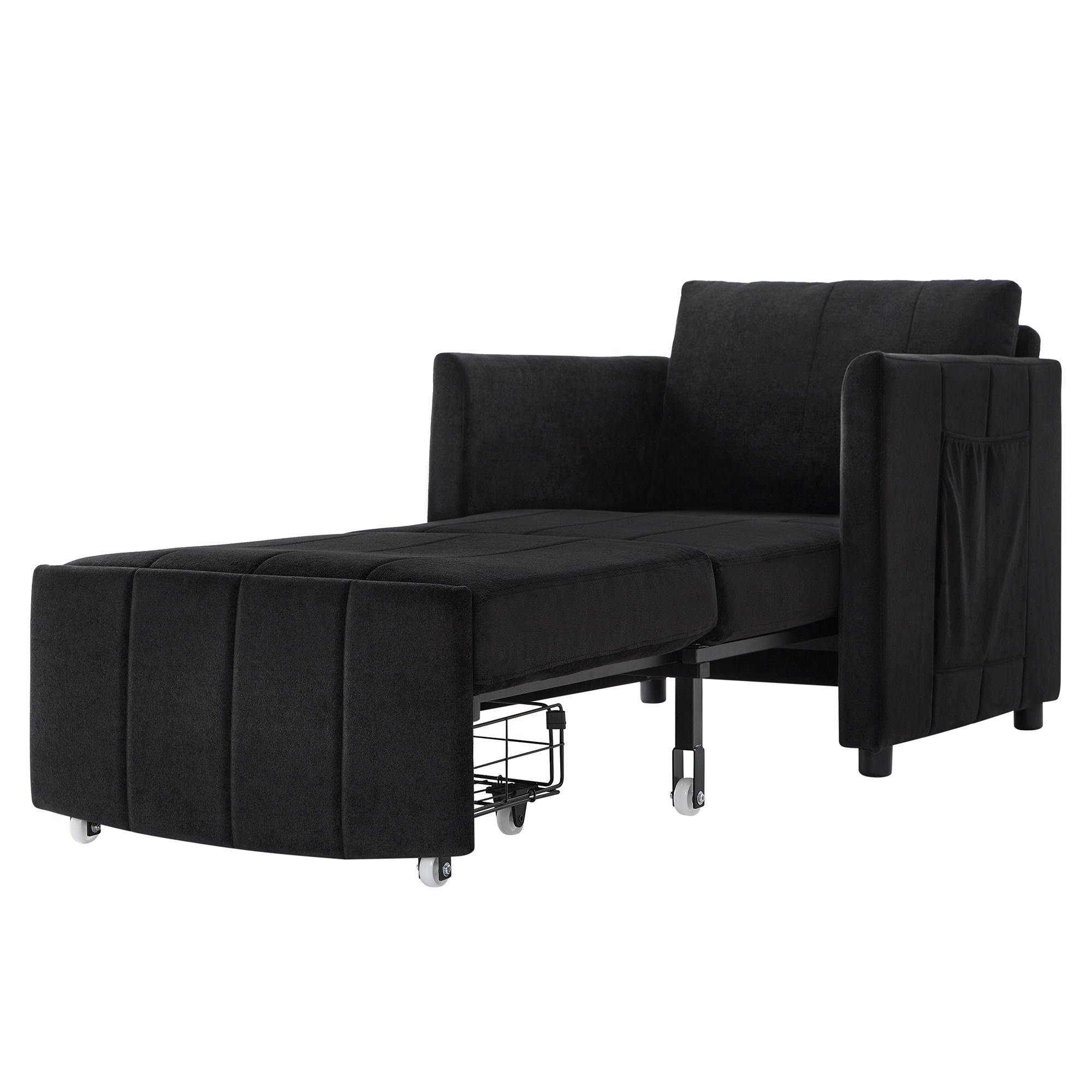 Upholstered Convertible Sleeper Sofa With 5 Position Backrest, Side Pockets, Storage