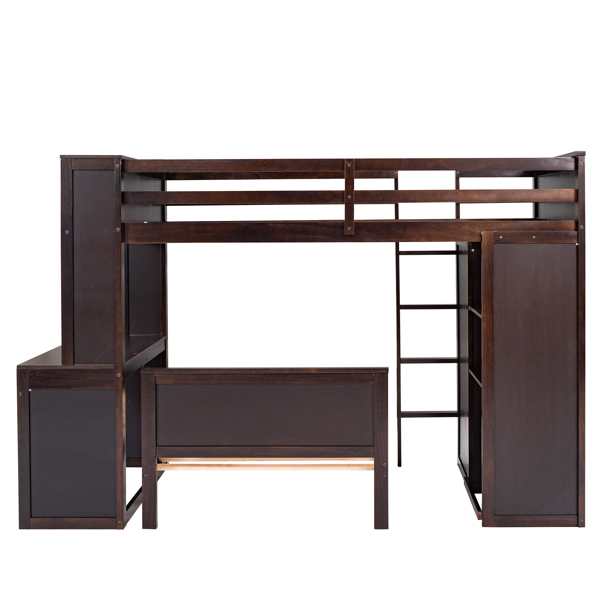 Loft Bed With A Stand Alone Bed, Shelves, Desk, And Wardrobe