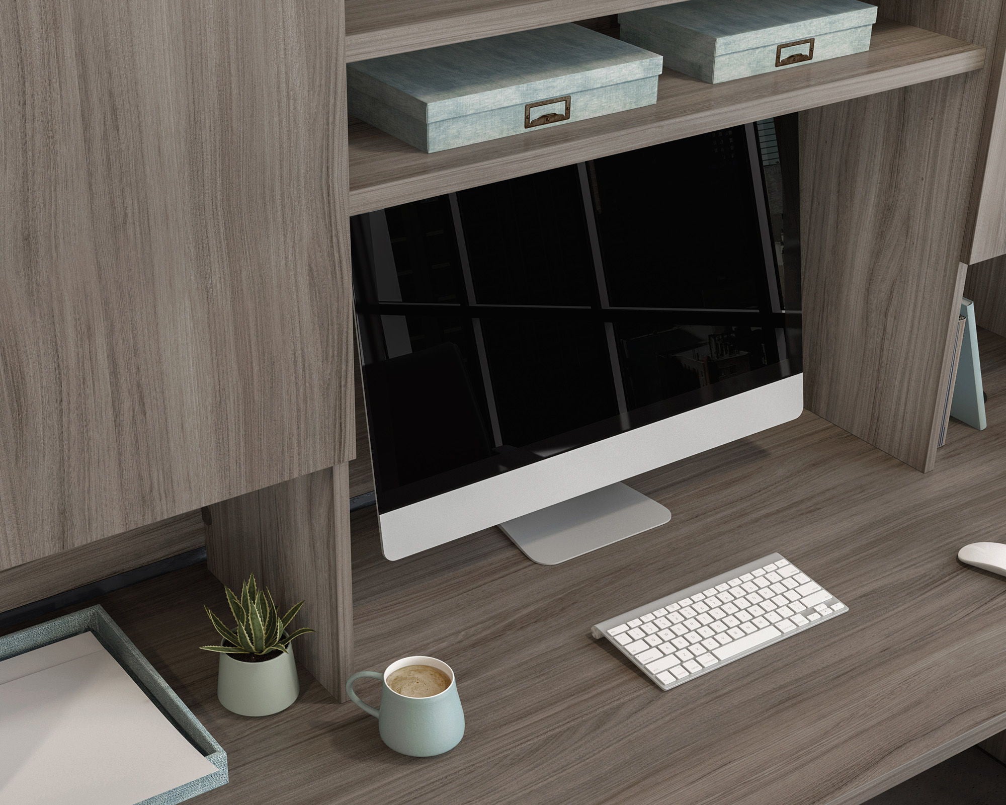 Commercial Desktop Hutch in Hudson Elm