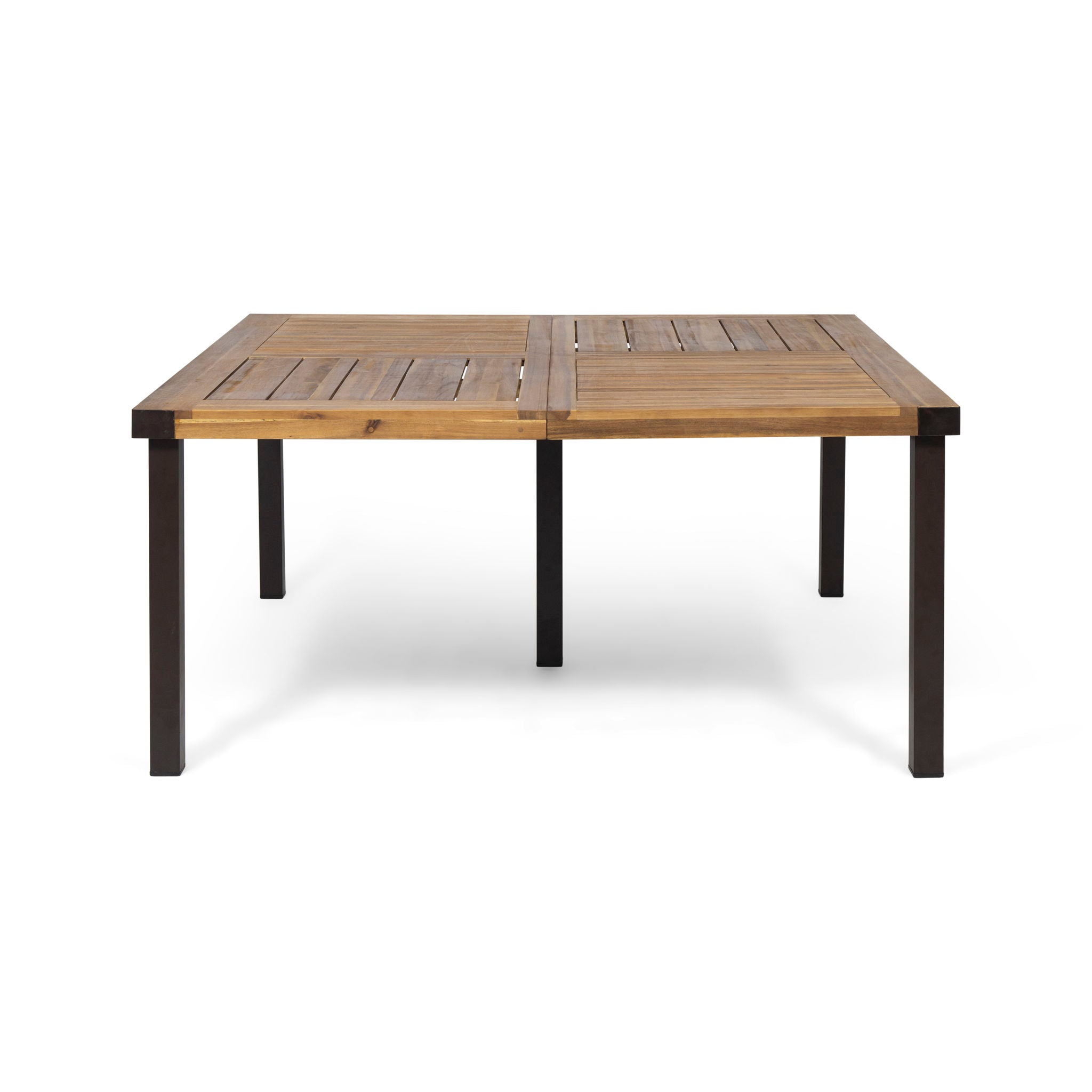 Lankershim - Modern Industrial Dining Table With Acacia Wood Slat Design - Teak