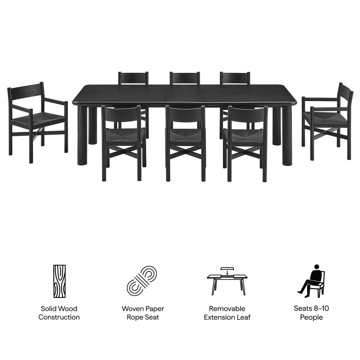 Alvia 9-Piece Oak Wood Extendable Dining Table and Chairs Set by Modway
