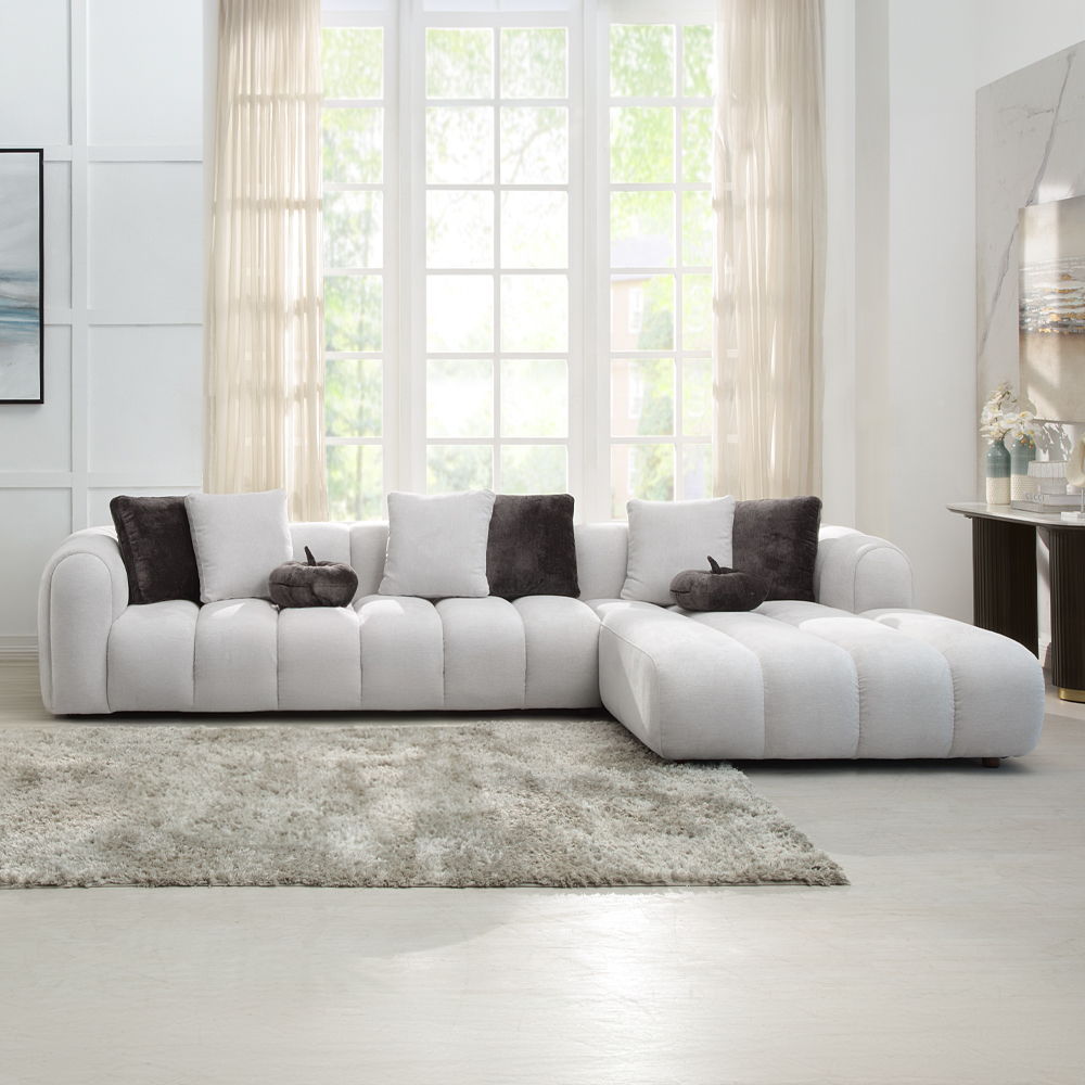 ACME Manilla - Sectional Sofa With 8 Pillows - Ivory White Linen | Meri Furniture