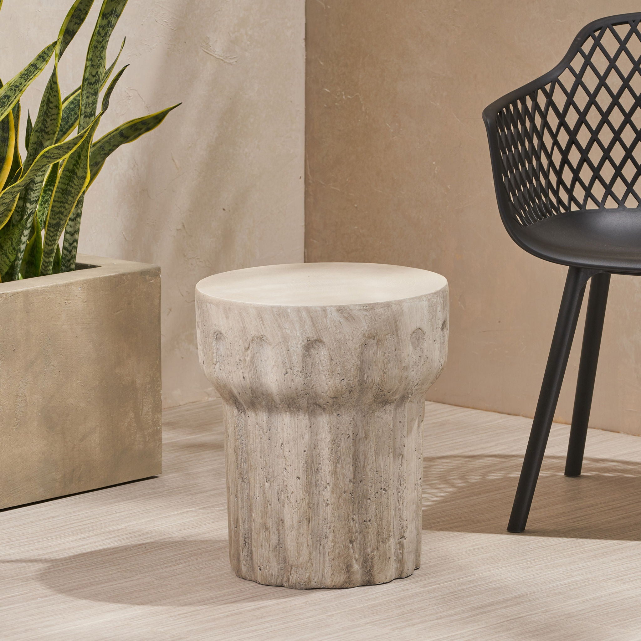 Outdoor Round Side Table - Gray