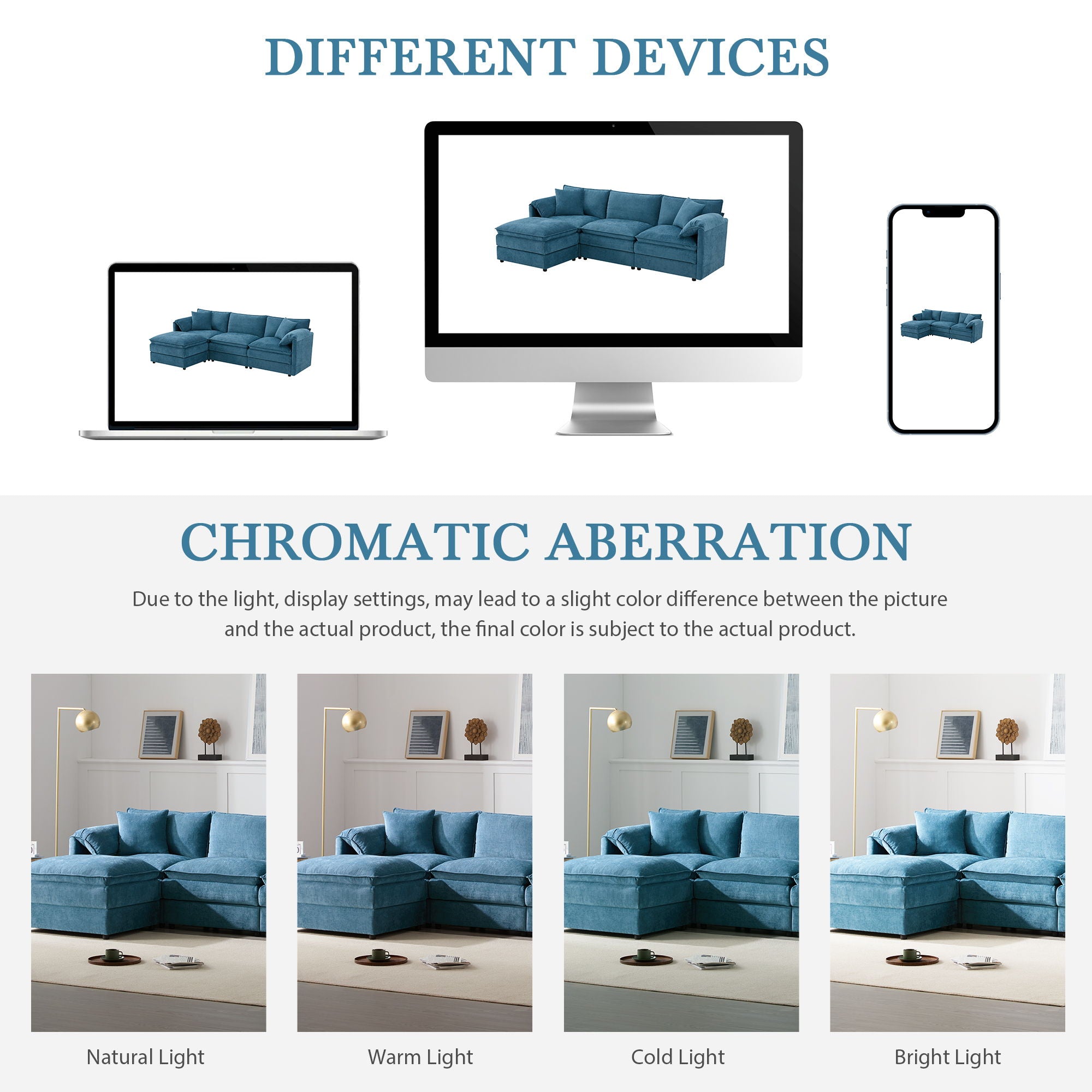 Modular Sectional With Deep And Wide Seat, Cloud Couch Set With Double Cushions Sofa With Movable Ottoman