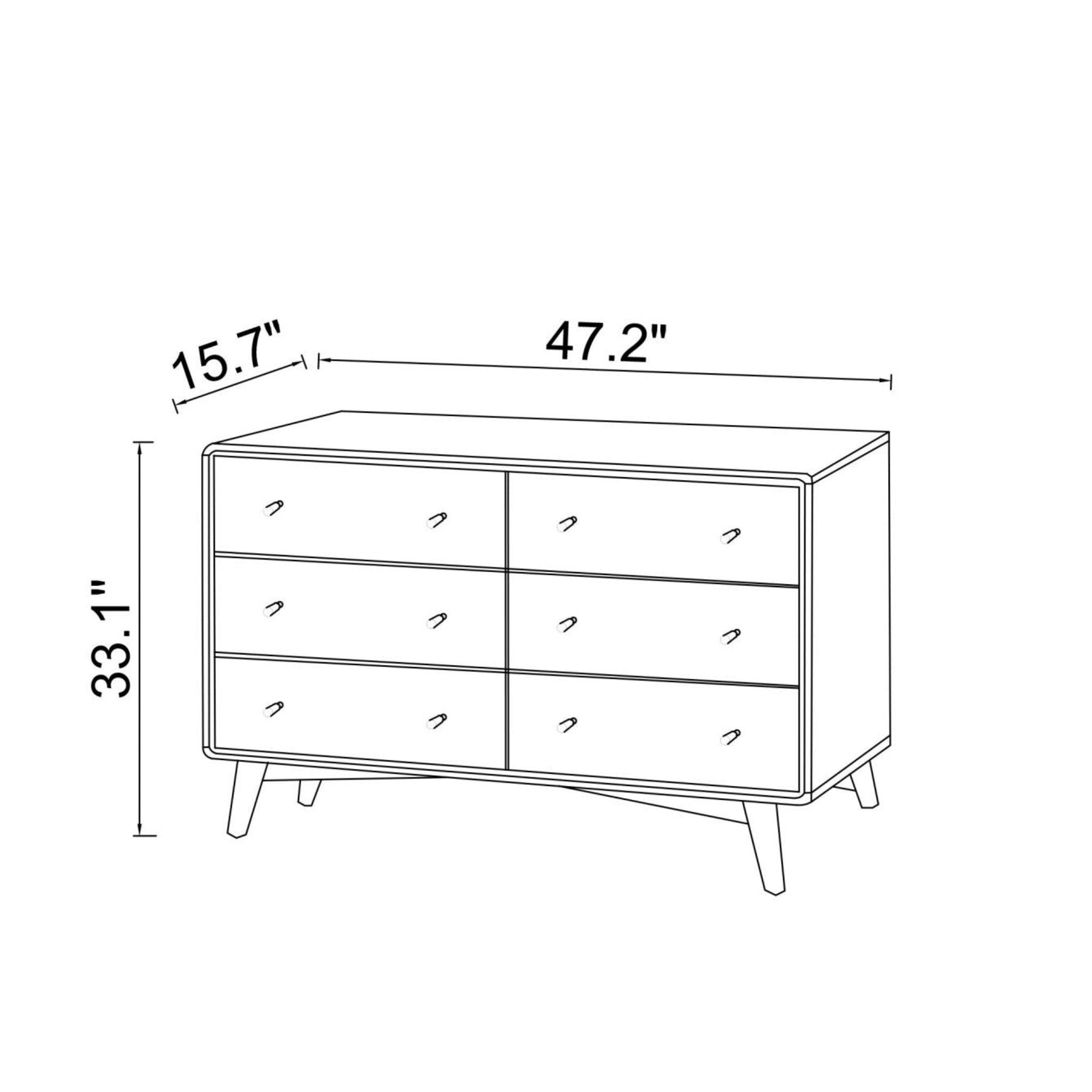 Mid-Century Modern White Dresser 6 Drawer - Dark Brown / White