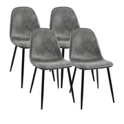 Modern Dining Table Set For 4 With Suede Upholstered Chairs, Round Design - Black / Gray