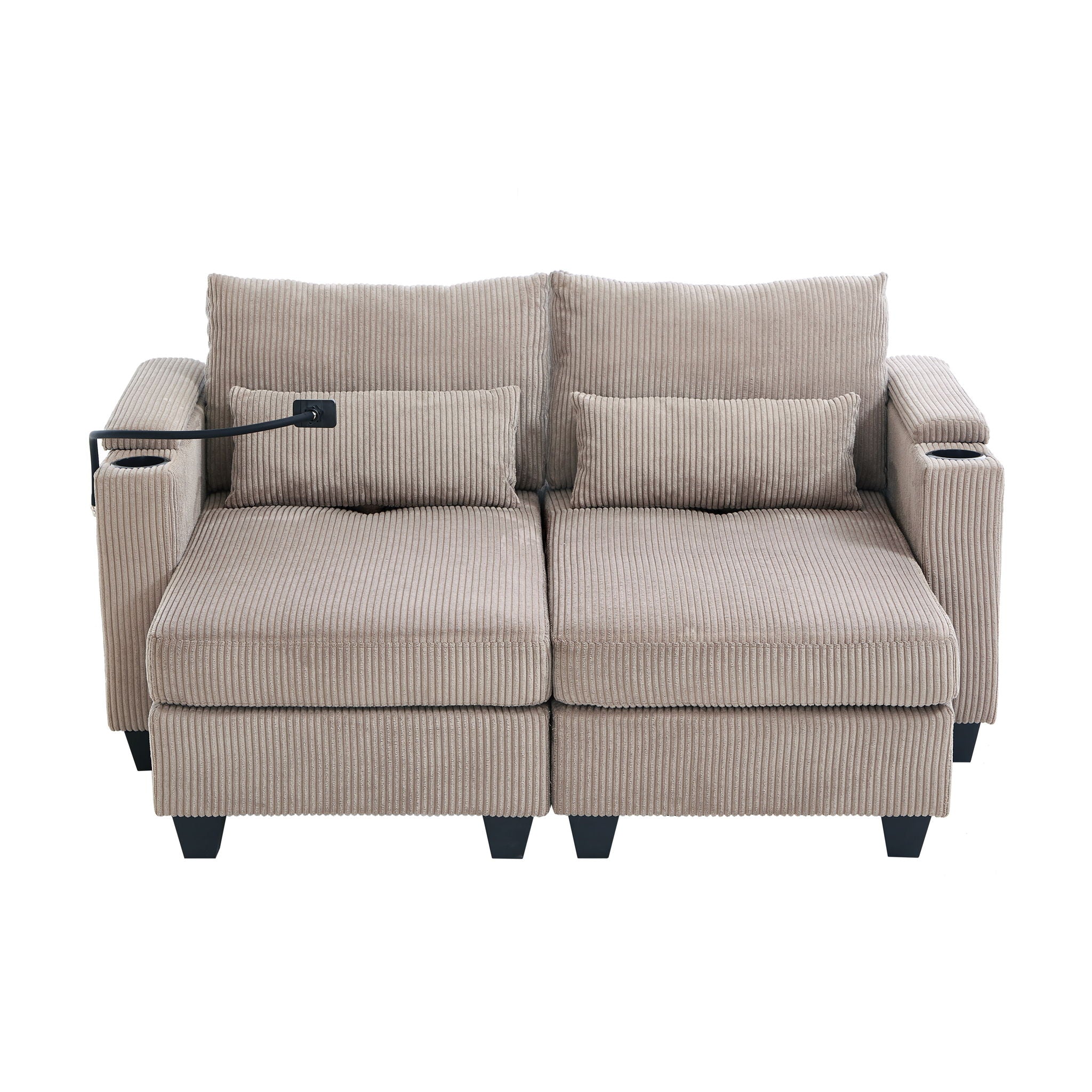 Convertible Chaise Lounge Sofa Chair With USB Ports, Cup Holders, Phone Holder And Storage