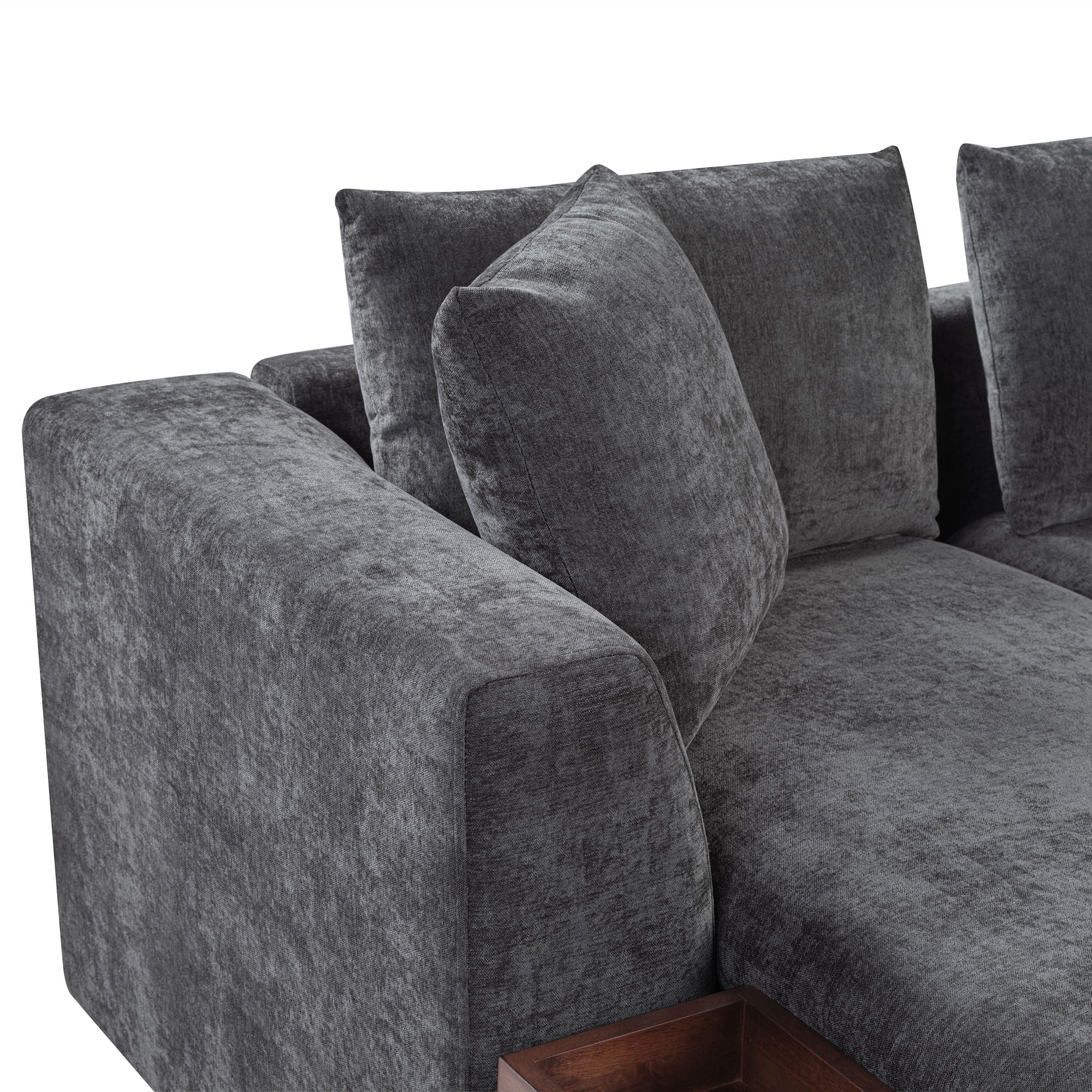 Modern L Shaped Sectional Sofa With Chenille Upholstery And Wooden Storage